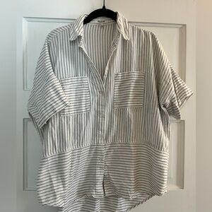 Madewell Pinstripe Boxy Short Sleeve Button Down Small
